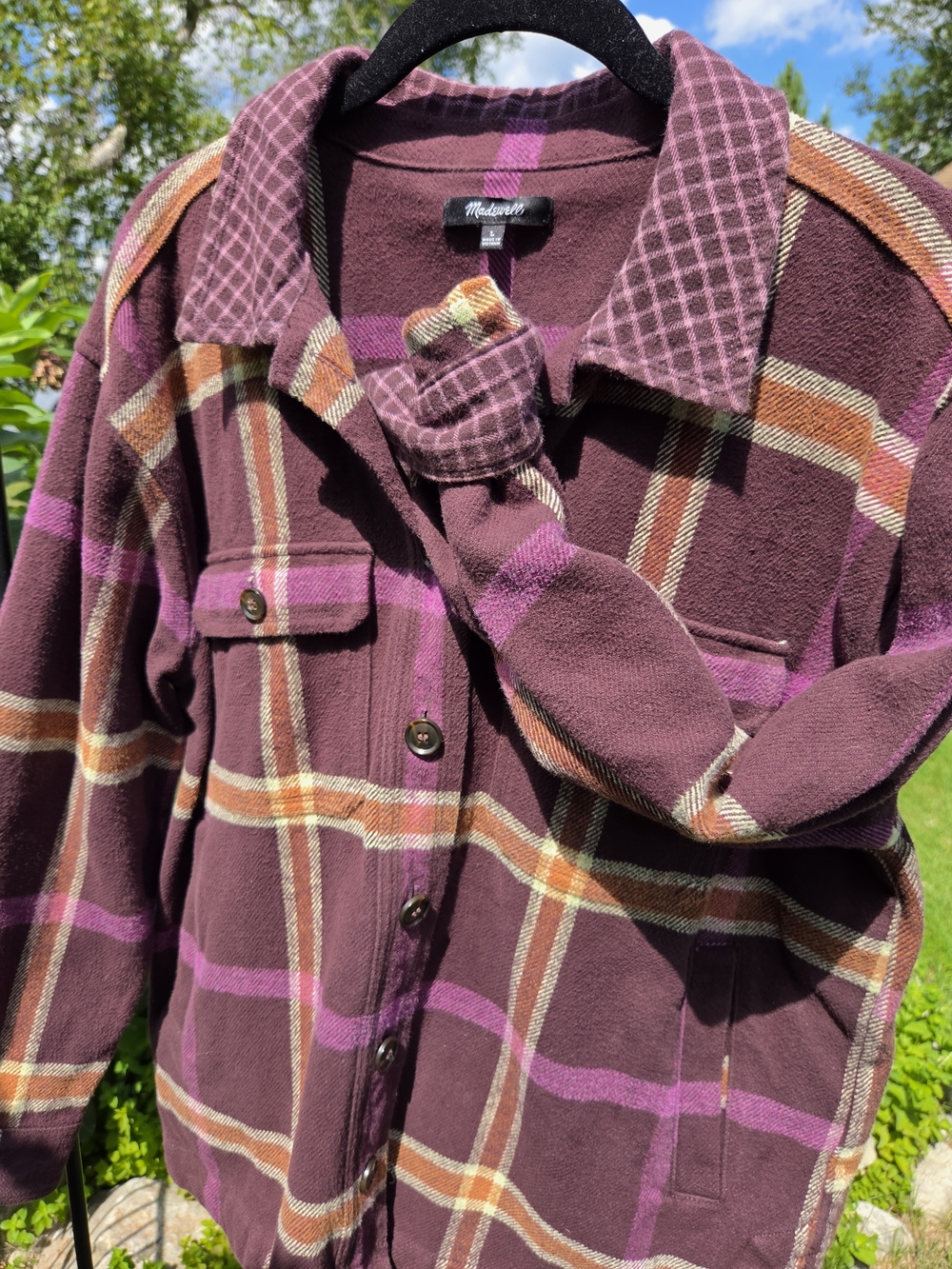 Madewell 100% Cotton Plum Plaid Flannel Shacket - Picture 3 of 6